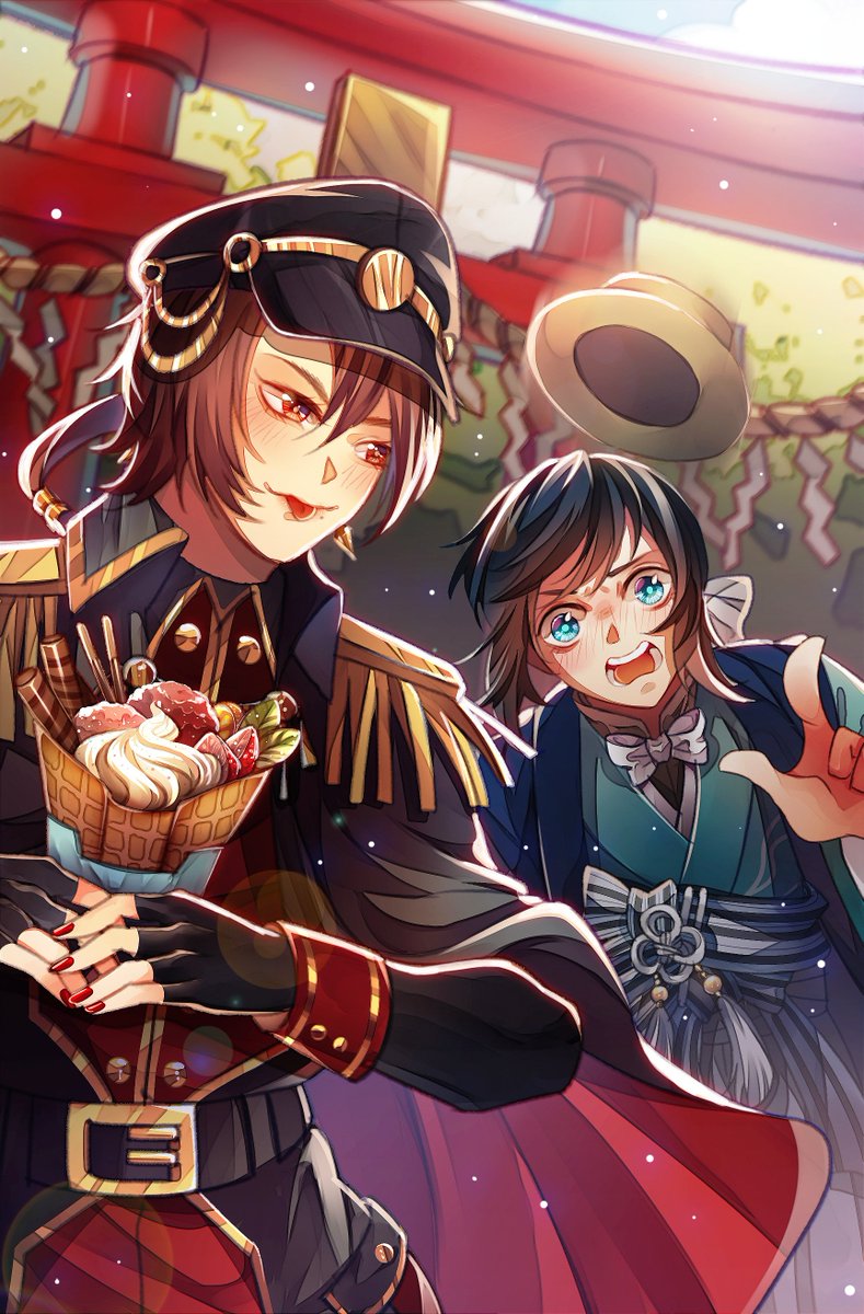acolyptic's tweet photo. My full entry for @tkrbzine ! 💖💖💖
Thank you very much for arranging this zine!
I have a lot of fun drawing Okitagumi in Taisho Roman outfit while scrambling for their crepes! 😹😹😹

#加州清光 #大和守安定 #刀剣乱舞 #とうらぶ #altowip https://t.co/jur78Nu61E