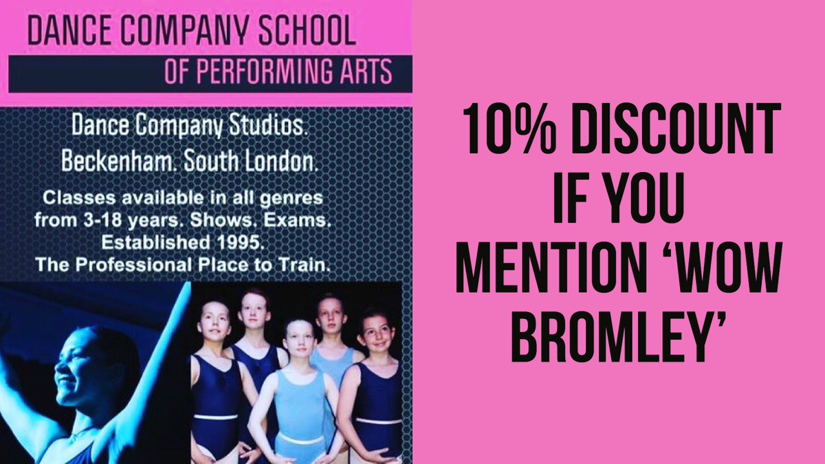 One of the area's best #performingarts school exists in #Beckenham at <a href="/DanceCoStudios/">DANCE COMPANY SCHOOL</a> #Beckenham. Mention WOW BROMLEY and you can save 10% on classes! Visit goo.gl/4Akn4t for more information