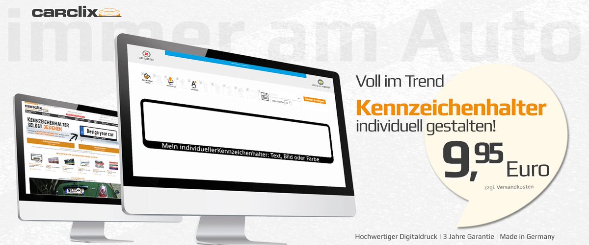 carclix's tweet photo. KENNZEICHENHALTER SELBST GESTALTEN UND BEDRUCKEN LASSEN!
#Kennzeichenhalter und #Aufkleber mit Ihrem #Wunschtext, #Logo oder #Bild einfach selbst #gestalten. Sie gestalten und bestellen, wir bedrucken und liefern. https://t.co/0WH9MqY2ar. https://t.co/yuGL3bBXYs