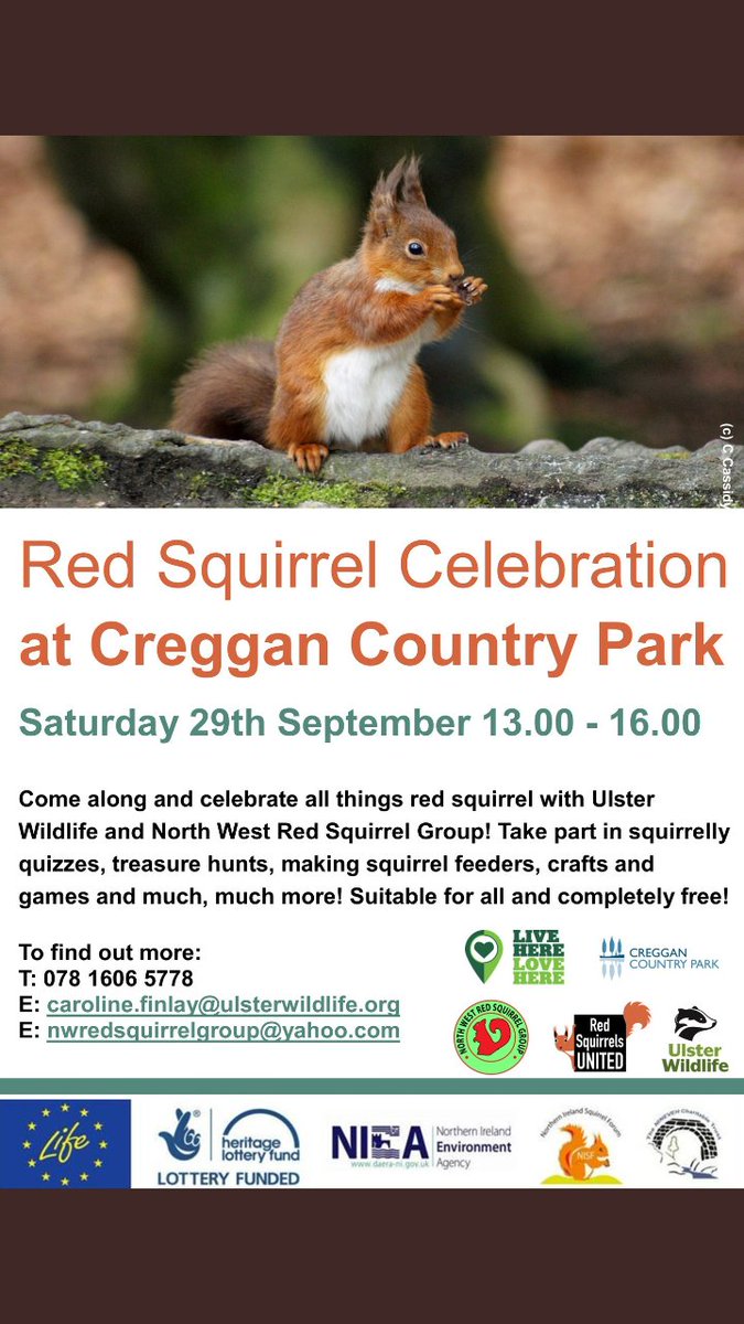 🐿Join us on Saturday when our good friends at @RedSquirrelsNI will be here with lots of games, crafts, treasure hunt and other fun activities for you to learn about these amazing mammals during #redsquirrelweek 😁😁

Free event, everyone welcome 🐿