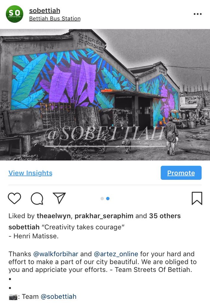 SoBettiah's tweet photo. “Creativity takes courage”
- Henri Matisse.
@walkforbihar16 @nildeoreIAS 
Follow us on Instagram.
#Bettiah #SoBettiah #WalkForBihar #art #wallart #artwork
(Instagram post of 25 april) https://t.co/MPuR8Tqotk