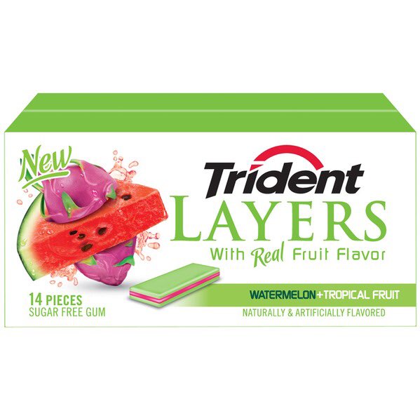 TridentGum6's tweet photo. Trident Gum Layers Watermelon+Tropical Fruit is now made within real fruit! @TridentGum6 #tridentlayers #blastoffruityflavours https://t.co/DXmFPRFJVW