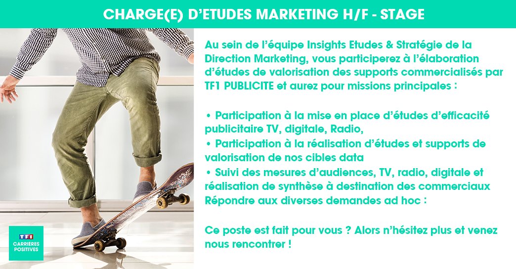TF1Talents's tweet photo. #Stage: En étude Marketing? TF1 Publicité recherche actuellement un Stagiaire chargé(e) d'études marketing ! Postulez dès maintenant ! ⬇️
https://t.co/1RopoVtSo4 https://t.co/etJRMYreSX