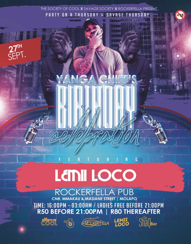 Ludz_SA's tweet photo. The gents @Lemii_LoCo @TheeFinesse @louisdaxvi_sa are ready for #SavagéThursdays  #PartyOnAThursday #RoadToOkapi @ItsYangaChief birthday party at @Rockerfella_SWT 💃🏽🔥
27th September is the date... You coming? https://t.co/hOEg70ZwkM
