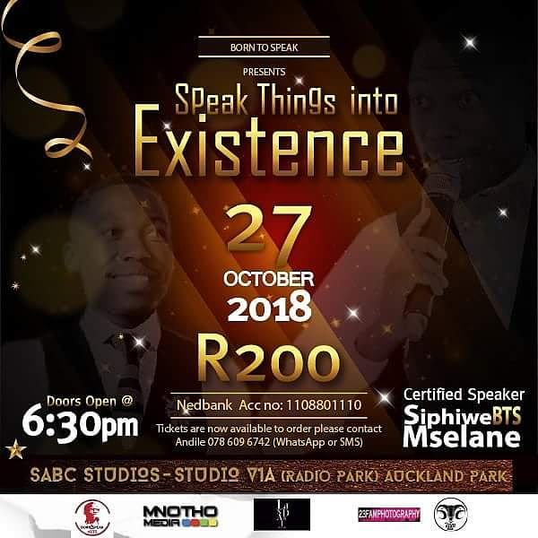 RamJamEnt's tweet image. Make a date with the motivational speaker Siphiwe 'Born To Speak' Mselane on the 27th of October 2018, SABC Studios (Auckland Park) in partnership with Ram Jam. #RamJam
