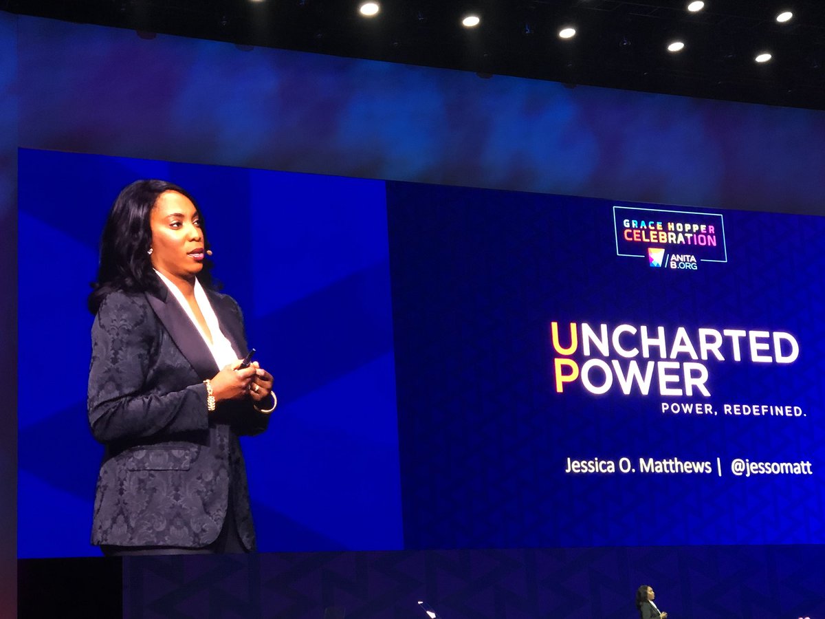 She’s the real deal and VERY smart! <a href="/jessomatt/">Jessica O. Matthews</a> #ghc2018