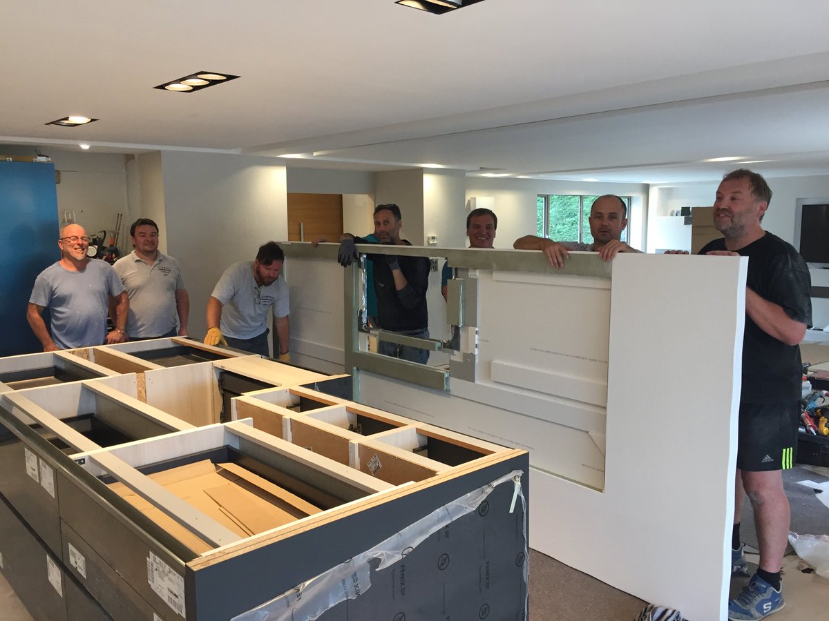 Schmidt_Bristol's tweet photo. The first retail installation in the UK of the new Corian Fragrant Textured Edge in a worktop. We are so proud of the team for installing the heavy worktop with ease. We can’t wait to show you the finished results #dupont #corian #kitchendesign https://t.co/Nu8vrpmE57