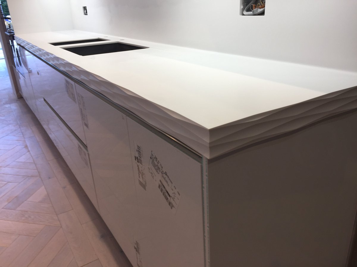 Schmidt_Bristol's tweet photo. The first retail installation in the UK of the new Corian Fragrant Textured Edge in a worktop. We are so proud of the team for installing the heavy worktop with ease. We can’t wait to show you the finished results #dupont #corian #kitchendesign https://t.co/Nu8vrpmE57