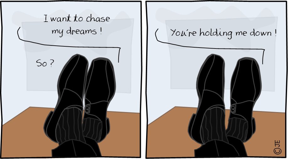 LeftnRightFoot's tweet photo. chase your dreams #funny #dreams #humor #lifelessons #parody #footforthought https://t.co/5dBJyI8Kwp