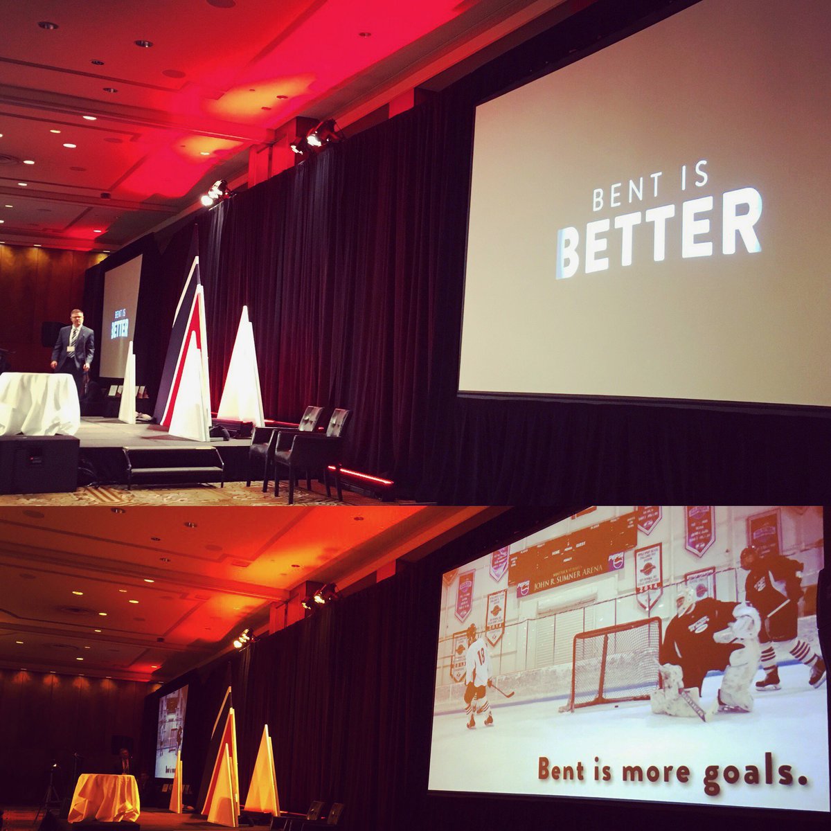 TheSFIA's tweet photo. #2 to present - @ElevateHockey w/ their new approach to a better hockey stick. #SFIALEADS18 #ILS2018 #BentIsBetter #Hockey #Denver #IceHockey #HockeySticks #InnovativeProducts https://t.co/hznIBEyp4L