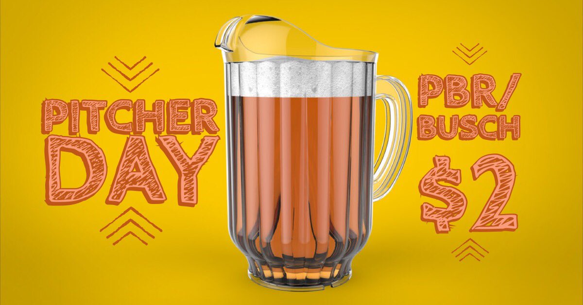 pkscarbondale's tweet image. Wednesday is pitcher day. $2 pitchers of PBR/Busch all day long. It’s also whiskey Wednesday. $2 whiskey rails all day long.
Happy hour is 4-7pm with $1 rails/$2 craft cans.