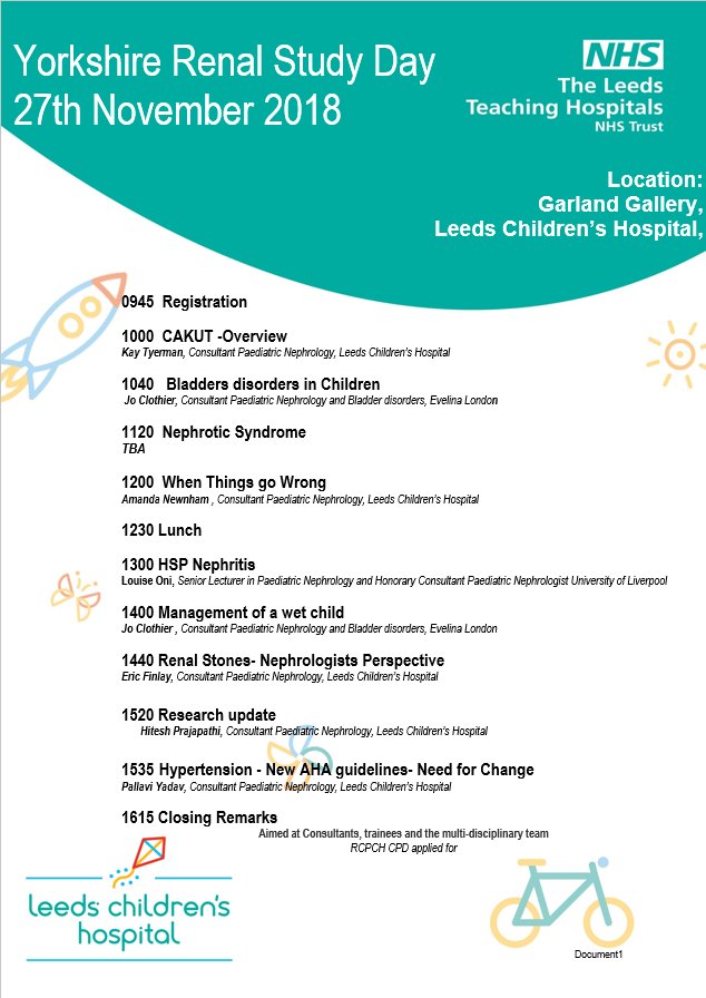 Attention all trainees with a renal interest - the annual Yorkshire renal study day will take place in Leeds on 27th November. Just £15 for trainees. Let us know if you would like a registration form.