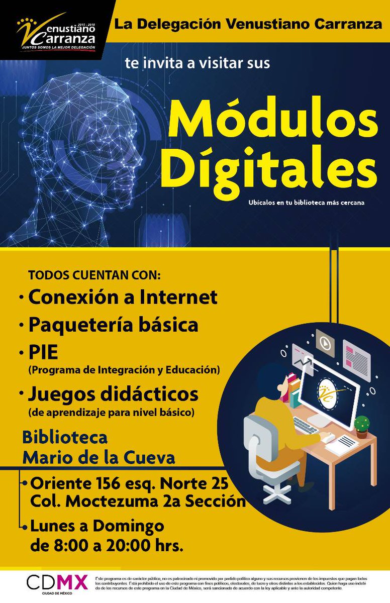 Conoce nuestro módulo digital ubicado en la colonia Moctezuma 2a. Sección, equipada con conexión a internet, juegos didácticos y paquetería básica. #MLM