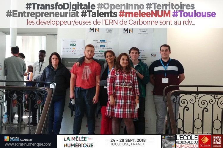Adrar_Numerique's tweet photo. 😎😉La promo #dev #devweb 👩🏽‍💻💻👨🏼‍💻 de l' #ERN - Ecole Régionale du #Numerique @Occitanie de #Carbonne (31) au rdv de la #meleenum à #Toulouse ✌🏽 https://t.co/SiIZioCwVt