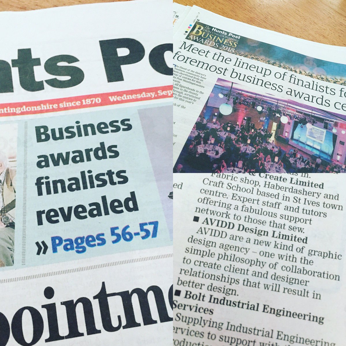 AviddDesign's tweet photo. We are so proud! Good luck everyone in the @huntsbizawards #awardseason #Huntingdon #Cambridgeshire #designagency #GraphicDesign #newbusiness #huntspost https://t.co/VKNcim3QBd