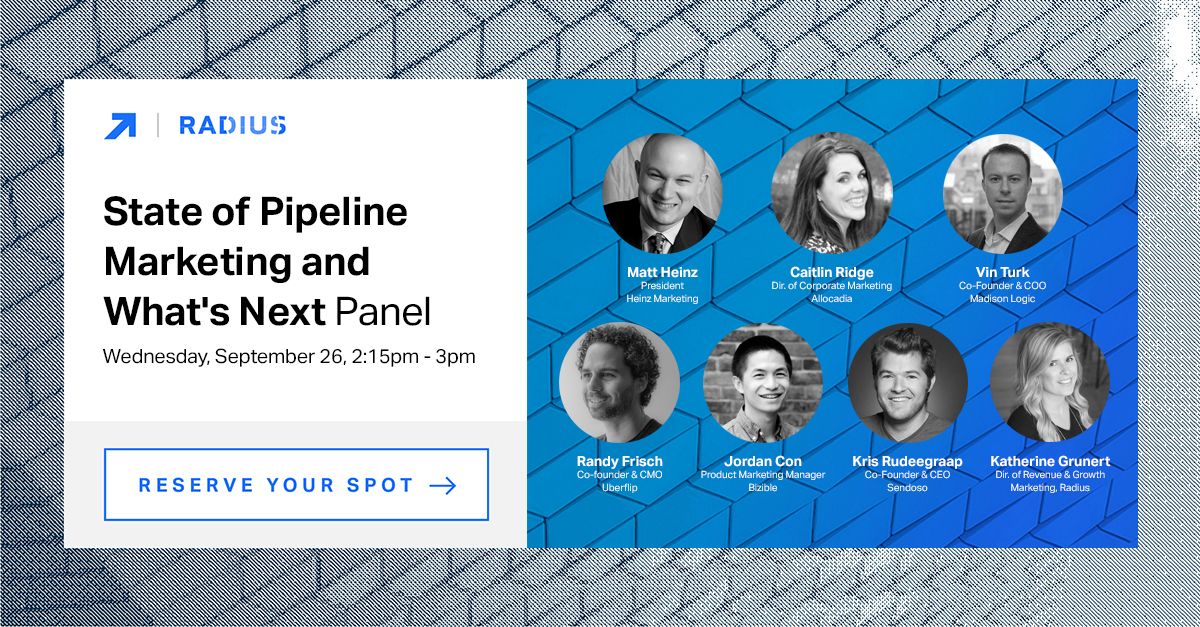 sendosohq's tweet photo. Come talk #marketing metrics, revenue goals, #ABM & more with @HeinzMarketing @allocadia @madisonlogic @Uberflip @bizible @sendosohq @radius today at the #B2BChampionsClub! https://t.co/scGZiUdM08 #B2Btruth https://t.co/tsT0yPBZT5