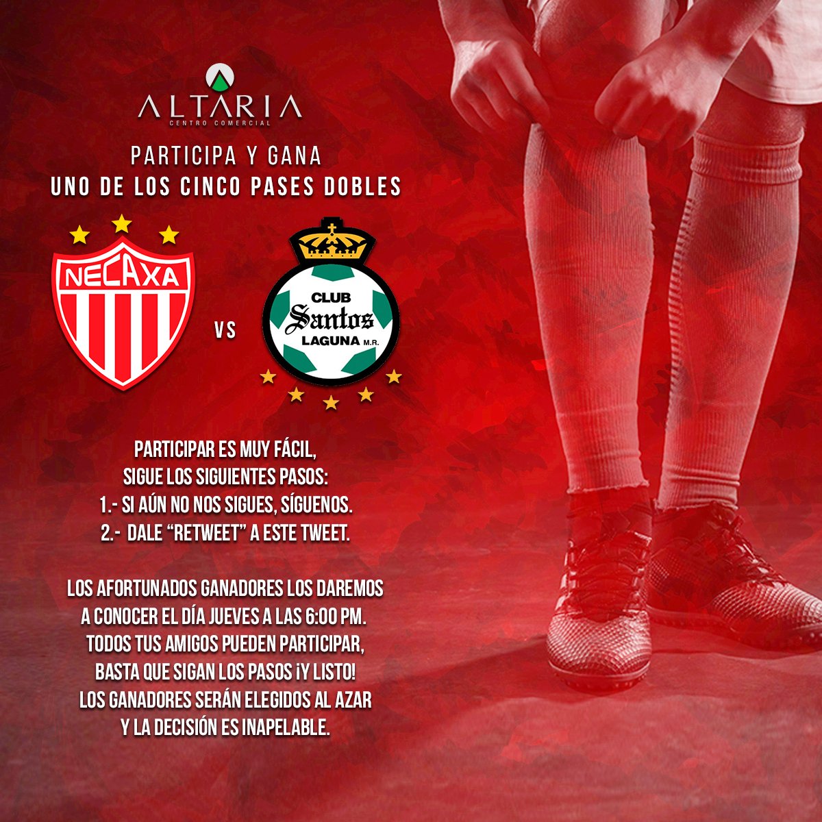 CCAltaria's tweet image. 💥💥¡SOOOORTEO DE BOLETOS PARA EL PARTIDO DEL SÁBADO! 👏🎉🎁 Gana uno de los 5 pases dobles que tenemos para que asistas este  29 DE SEPT al partido entre @ClubNecaxa y @ClubSantos 💥💥 PARTICIPA Y GANA