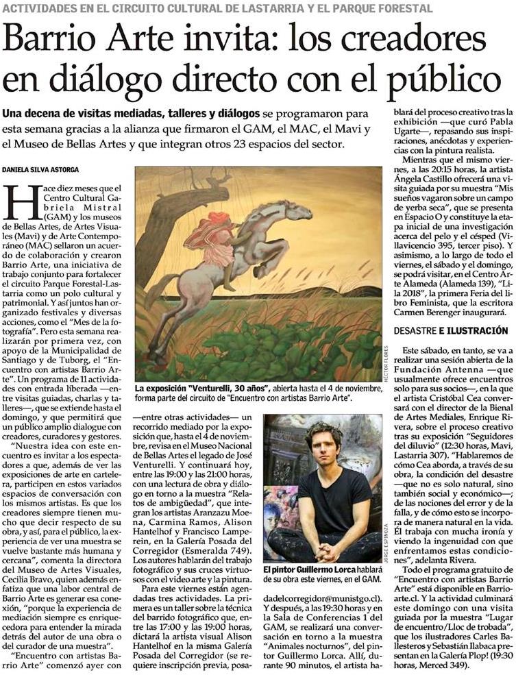 centroGAM's tweet photo. Aunque nuestro conversatorio con @glorcagarcia ya está agotado, puedes disfrutar de muchos #EncuentrosConArtistas que trae #explorabarrioarte. Ojo con esta nota de @ElMercurio_cl >> https://t.co/u3RkI4O45O   #ExploraConTuborg https://t.co/H85y6IIlhG