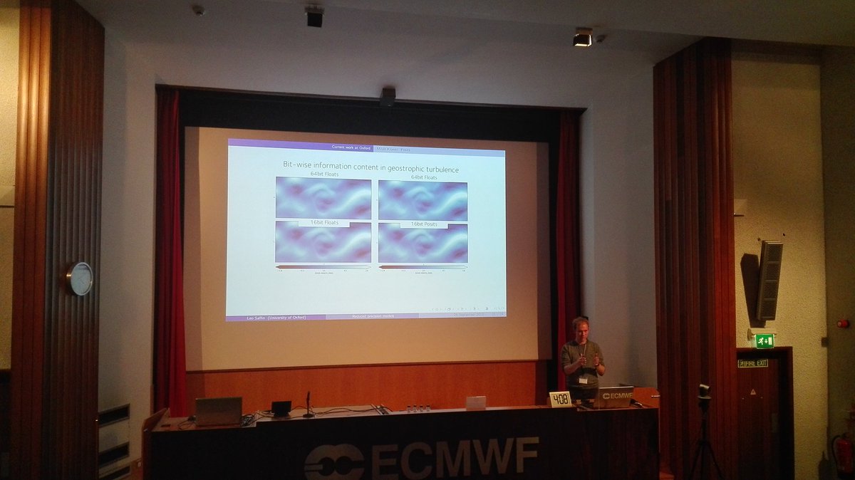 milankloewer's tweet photo. Leo Saffin just presented my work on posits @ECMWF's workshop on high performance computing in meteorology (#hpcws2018)! Posits beat floating point  numbers, still waiting for a posit processor :) @posithub_org @OxfordPhysics @OxfordEnvRes @OxfordAOPP https://t.co/k9abvhTkVb