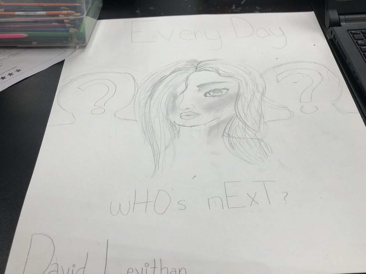DrBrandonRoss's tweet photo. Students are making alternate book covers for the book “Everyday.” The main character changes demographics everyday (gender, personality, looks, ethnicity, race, etc.) #RVReads18 https://t.co/ADM0k91TJf
