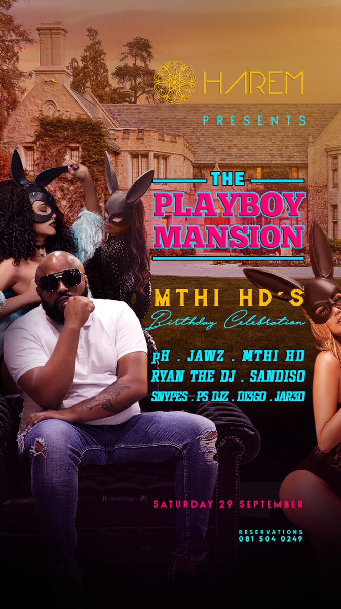 PrincePeezySA's tweet photo. YOU KNOW WHERE ITS HAPPENING ON SATURDAY??? The best club in Africa @Harem_sa it's a #PlayboyMansion with @MthiHD birthday 🎉 https://t.co/6pgGFDjFrW