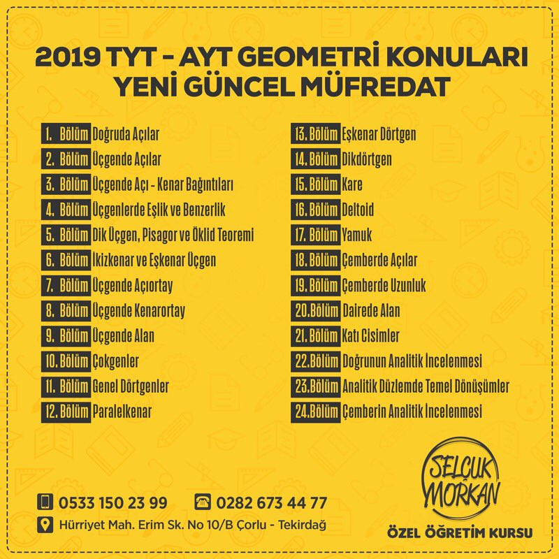 Selcuk Morkan Ozel Ogretim On Twitter Yeni Mufredata Gore Tyt Ayt Geometri Konulari Bizhaziriz Sinavbizimisimiz Lise Ayt Tyt Sayisal Matematik Sinavahazirlik Geometri Https T Co Q0paybl2nu