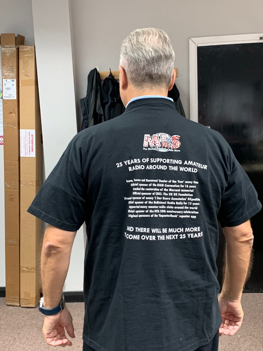 HamRadioUK's tweet photo. Thank you to Robert M3OUU for this fantastic T-Shirt! He must have spent hours sticking on all of the jewels.
We plan to raffle this at our December open day to raise money for Macmillan Cancer Support.
#MacmillanCancerSupport #MartinLynch #HamRadioUK #Charity https://t.co/NW0xvEj9MT