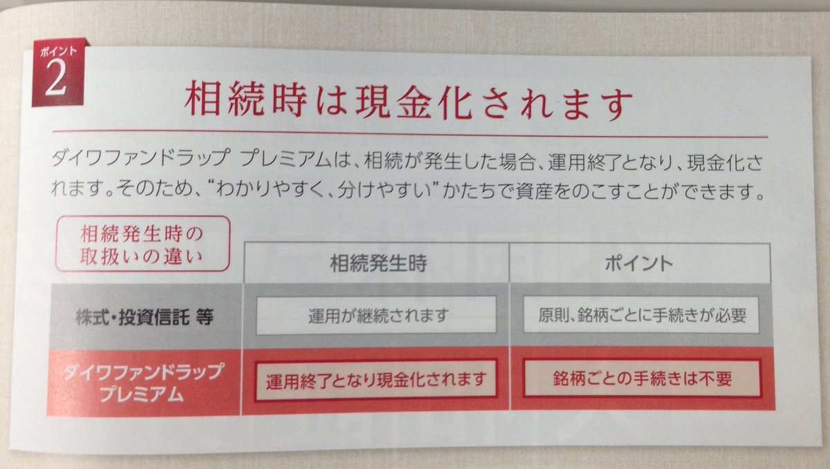 よーかん 大和証券 ファンドラップの相続対策への活用 1 暦年贈与サービスがあり 2 相続時には自動的に現金化され 3 予めの死因贈与契約もイケますよと ほうほう