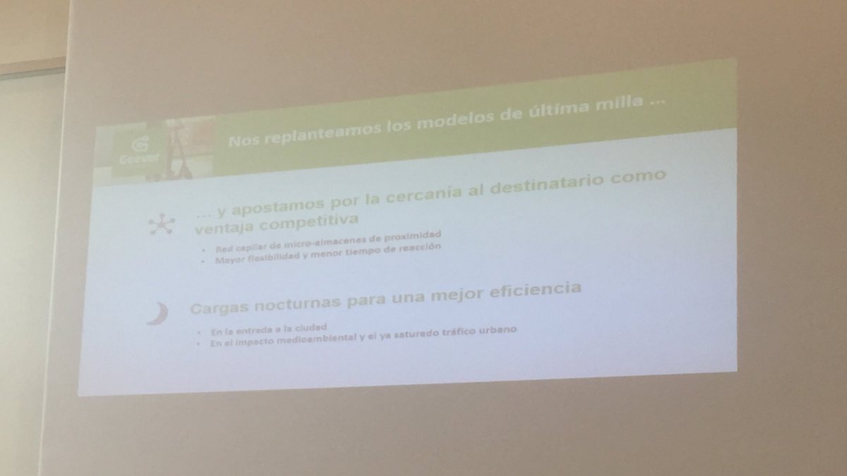 CELlogistica's tweet photo. Las soluciones contra ese 25% de emisiones producidas por la #logistica en la #DUM se plantean en #Geever con cargas nocturnas (momentos valle) en microalmacenes para mayor eficiencia y adaptación en la entrega. @eshowesp #eshowMAD18 #elogistics https://t.co/cYTdQv4QkX