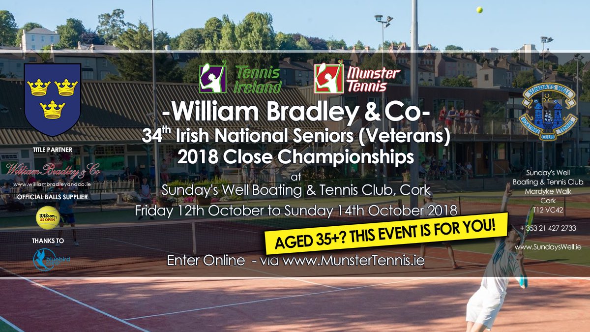 Entries for the William Bradley &amp; Co 34th Irish National Seniors (Veterans) 2018 Close Championships are now Open - you can enter at the following link ⬇️
ti.tournamentsoftware.com/sport/tourname…