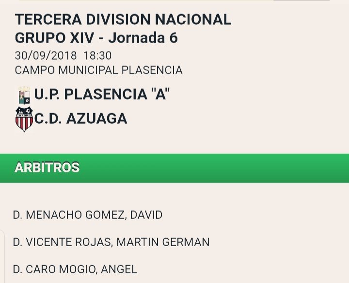 SubdelegacionJ's tweet photo. Designación @UPPlasencia_ Vs @cdazuaga https://t.co/Ww4B2ArTWK