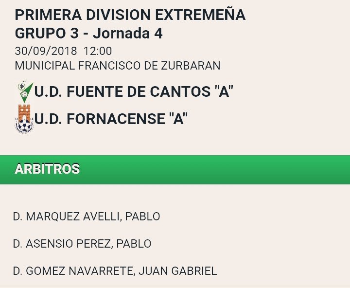 SubdelegacionJ's tweet photo. Designación @UDFDC Vs @udfornacense https://t.co/S7p5zbcYSM