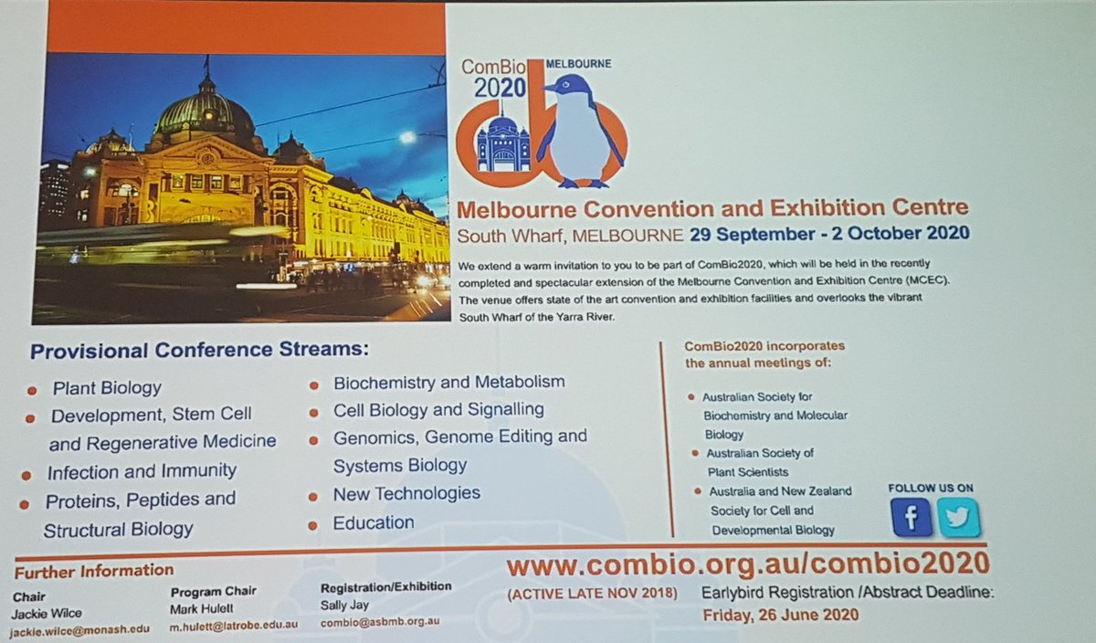 Tatiana_Biochem's tweet photo. It's been fantastic tweeting my way through #ComBio2018. Well done @ProfLizHarry and organising conmittee for a fantastic conference. Looking forward to #ComBio2020 already! @ComBio2018 @ITSASBMB @asps_ozplants @ANZSCDB https://t.co/USWA34PoL9