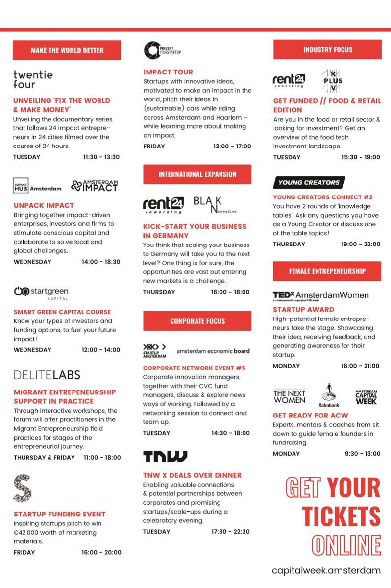 Be sure to check out the full schedule of Amsterdam Capital Week @CapitalWeekAMS - The Giving Back Edition - Where Founders meet Investors buff.ly/2nKNA1b #migrantentrepreneurship #migrantsupport #entrepreurship #ACW2018