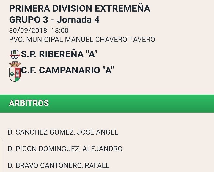 SubdelegacionJ's tweet photo. Designación @spriberena Vs @CFCAMPANARIO https://t.co/gzAFqEQ7AX