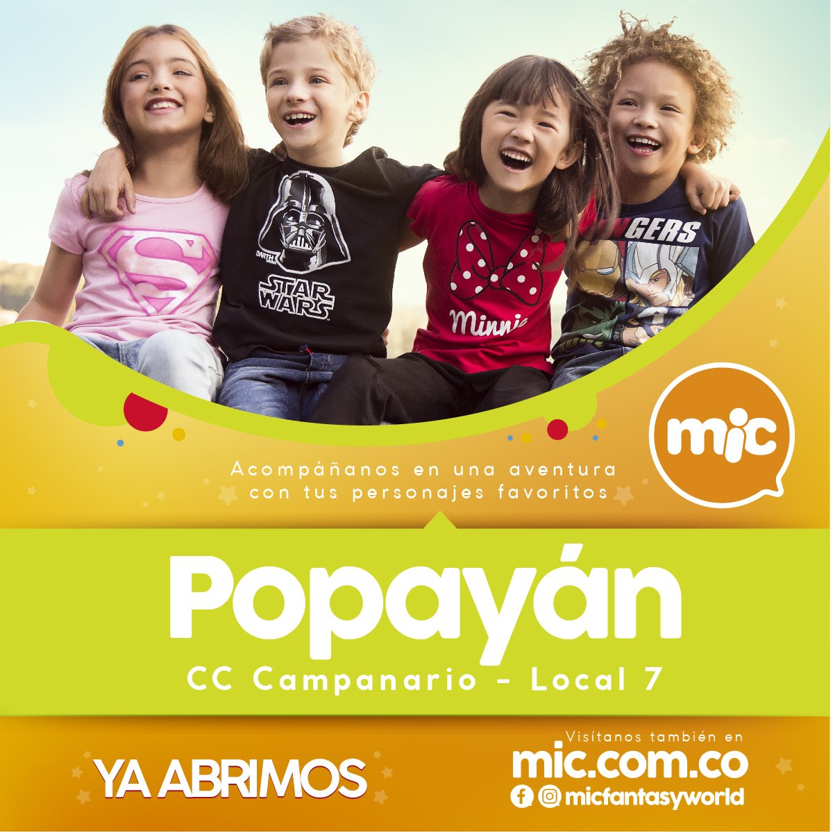 #FelizMiercoles #Comunidad de #compra #HOY la #magia y #diversion nueva tienda #Mic <a href="/CampanarioCC/">Campanario Centro Comercial 🧡</a> Loc 7
#moda #ninos #ninas #Personajes #Barbie, #Minnie, #HelloKitty #Violetta #Jake #Spiderman #Superman #Avengers #PlantsvsZombies #PrincesasdeDisney #PrincesaSofia #CapitánAmérica