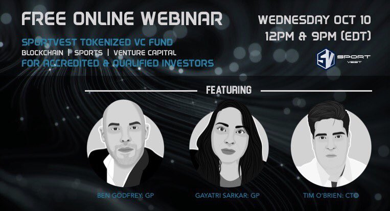 SportVESTVC's tweet photo. Sign up for the SportVEST Webinar on Wednesday, October 10 at 12 PM and 9 PM (EDT).
12 PM: https://t.co/IMGcXyD8jT
9 PM: https://t.co/1f5qM1C5ze https://t.co/XEoLOuHSsy
