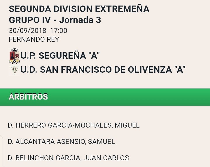 SubdelegacionJ's tweet photo. Designación @UPSegurena Vs @UD_SanFrancisco https://t.co/1YkjzFzbeR