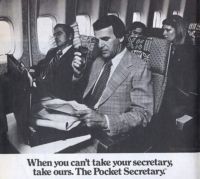 ATSBUpdates's tweet image. The Lanier Pocket Secretary Mini-Cassette recorder. Printed in an Ozark in-flight magazine, August 1977 .. #history #aviationhistory #viralnetics #aviation
