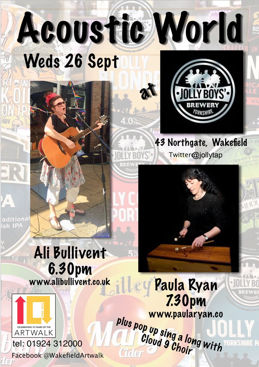 PaulaRyanMusic's tweet photo. TONIGHT! So looking forward to playing at ever inspiring @AliBullivent 's #Acoustic #World as part of wonderful @artwalkwake in the ultra happening #Wakefiled venue #cafΓ© #bar @jollytap @gr8musicvenues @LocalSoundFocus @Visit_Wakefield @WakeExpress #love #gig #concert https://t.co/7cTfVjOPwk