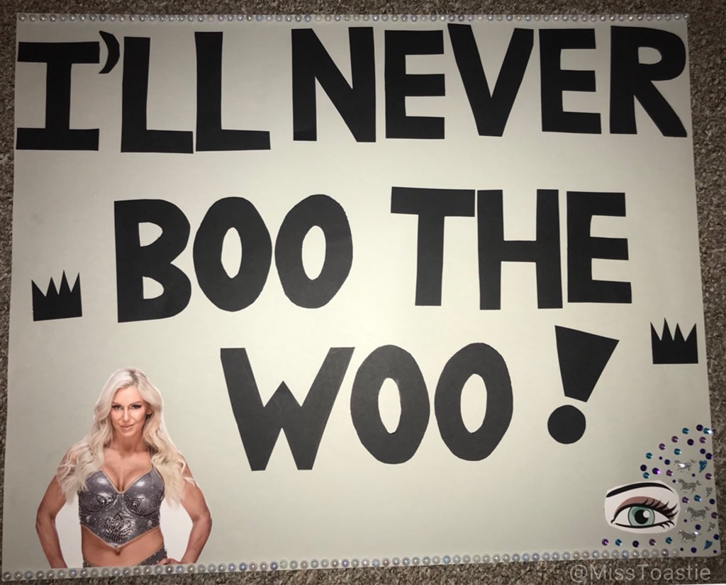 ComerSavre's tweet photo. I have my sign ready for Super Show Down! @MsCharlotteWWE Can’t wait to see this queen! 💜💜 #SupportingMyFave https://t.co/jPNgMxLpCr
