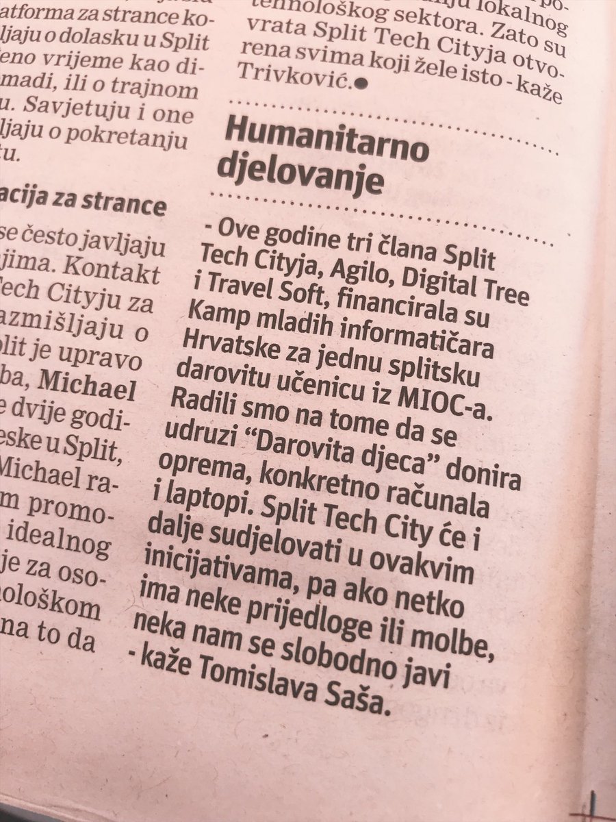 toni_trivkovic's tweet photo. Great article about @SplitTechCity & #OpenCoffeeSplit meetup in today’s edition of Slobodna Dalmacija, #Entrepreneur section. #SplitTechCity #Croatia #SplitCroatia #EntrepreneurLife #Startup https://t.co/Dbz8BoIRET