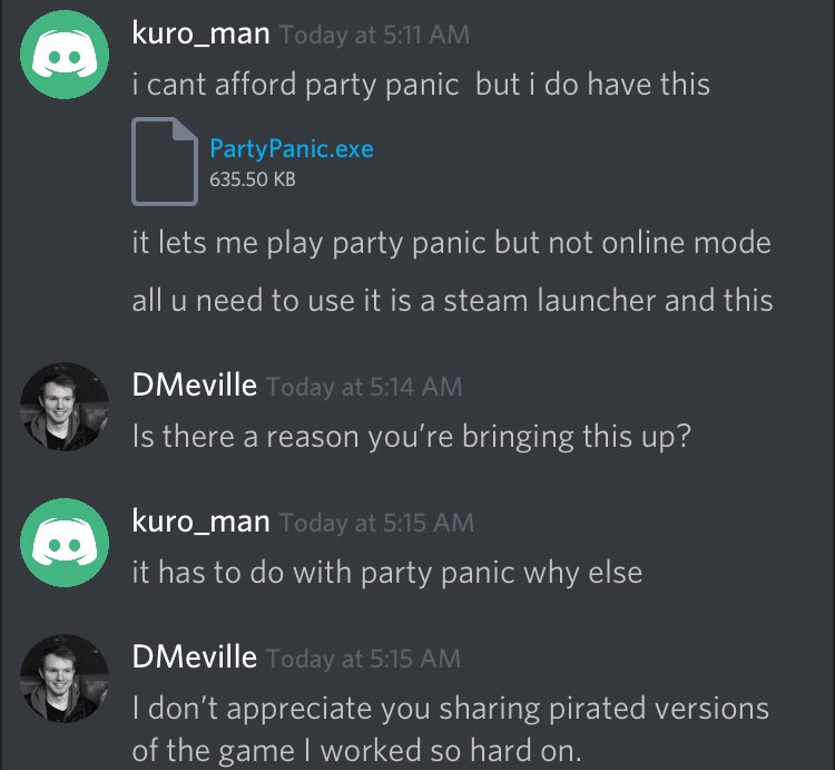 DMeville's tweet image. For real tho. Who comes into the official discord and does this? So unaware of their actions and just don’t care, ugh. #justgamedevthings #gamedev