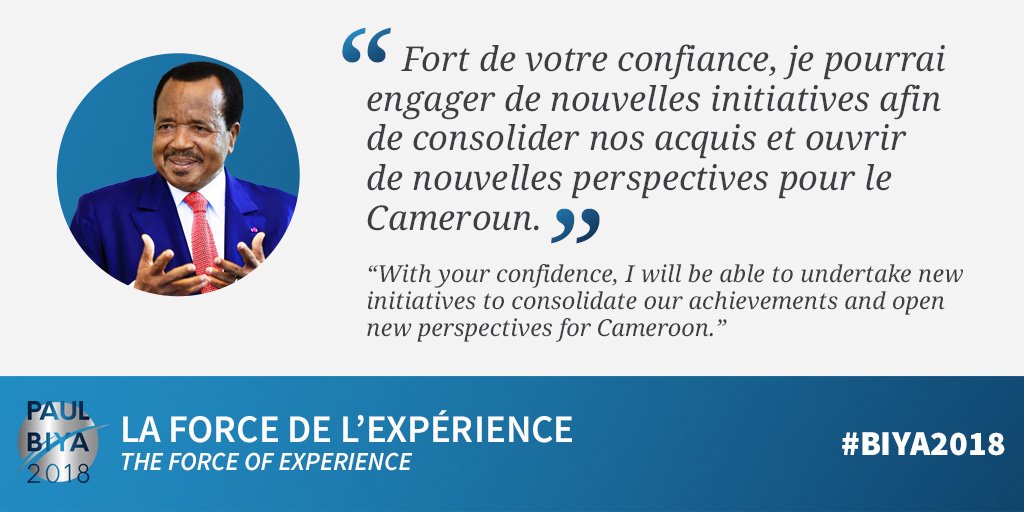 Biya2018's tweet photo. A vote for me, is a vote for the emergence of Cameroon!
Votez pour moi, c'est voter pour l’émergence du Cameroun !
#Biya2018
#PaulBiya
#VoteBiya
#237Vote
#Cameroun
#Cameroun
#Team237 
#TT237 https://t.co/xTkAE3xUo8