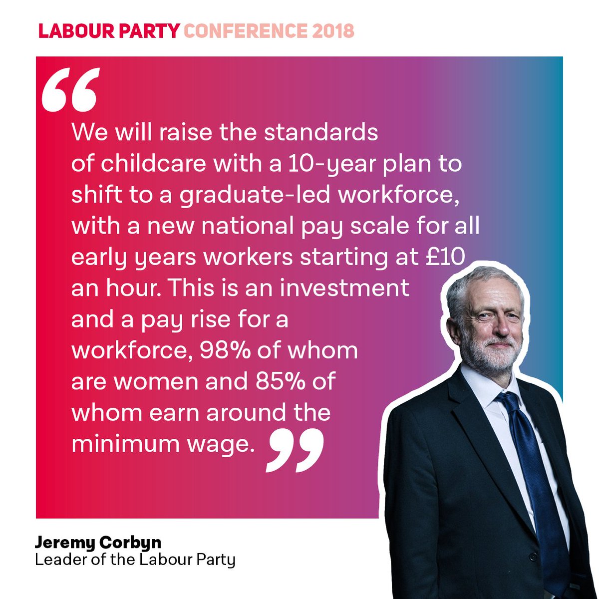 UKLabour's tweet photo. 📣 We will secure a pay rise for childcare workers, 98% of whom are women and 85% of whom earn the minimum wage.
Share the news, hit retweet 👇

@jeremycorbyn #Lab18 https://t.co/M5kFzKaGKM