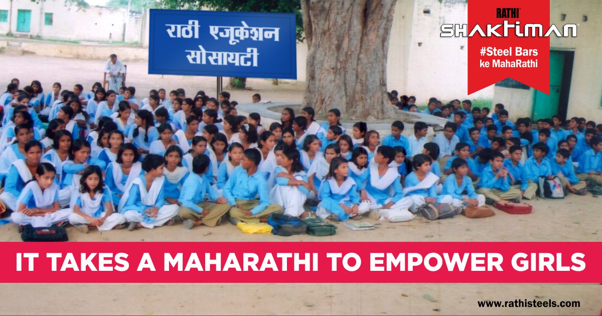 RathiSteelbars's tweet photo. And at the Rathi Shaktiman family, we believe that by educating girl children we can empower the society at large. That’s why Rathi Education Society ensures that all girl children in the vicinity of our plants get access to free education. #SteelBarskeMahaRathi 
#rathi #Steel https://t.co/kRbZxmZzkg