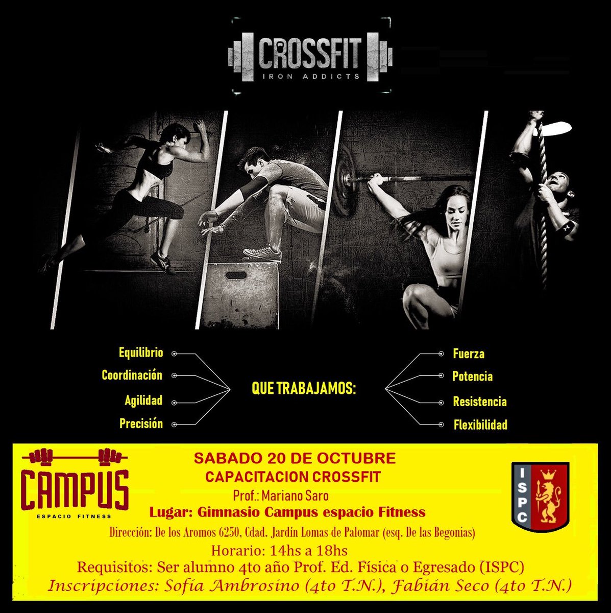 IspcDifusion's tweet photo. Sábado 20/10 CAPACITACIÓN CROSSFIT-GIMNASIO CAMPUS (de 14 a 18 hs) https://t.co/Sv5oHUAdWz