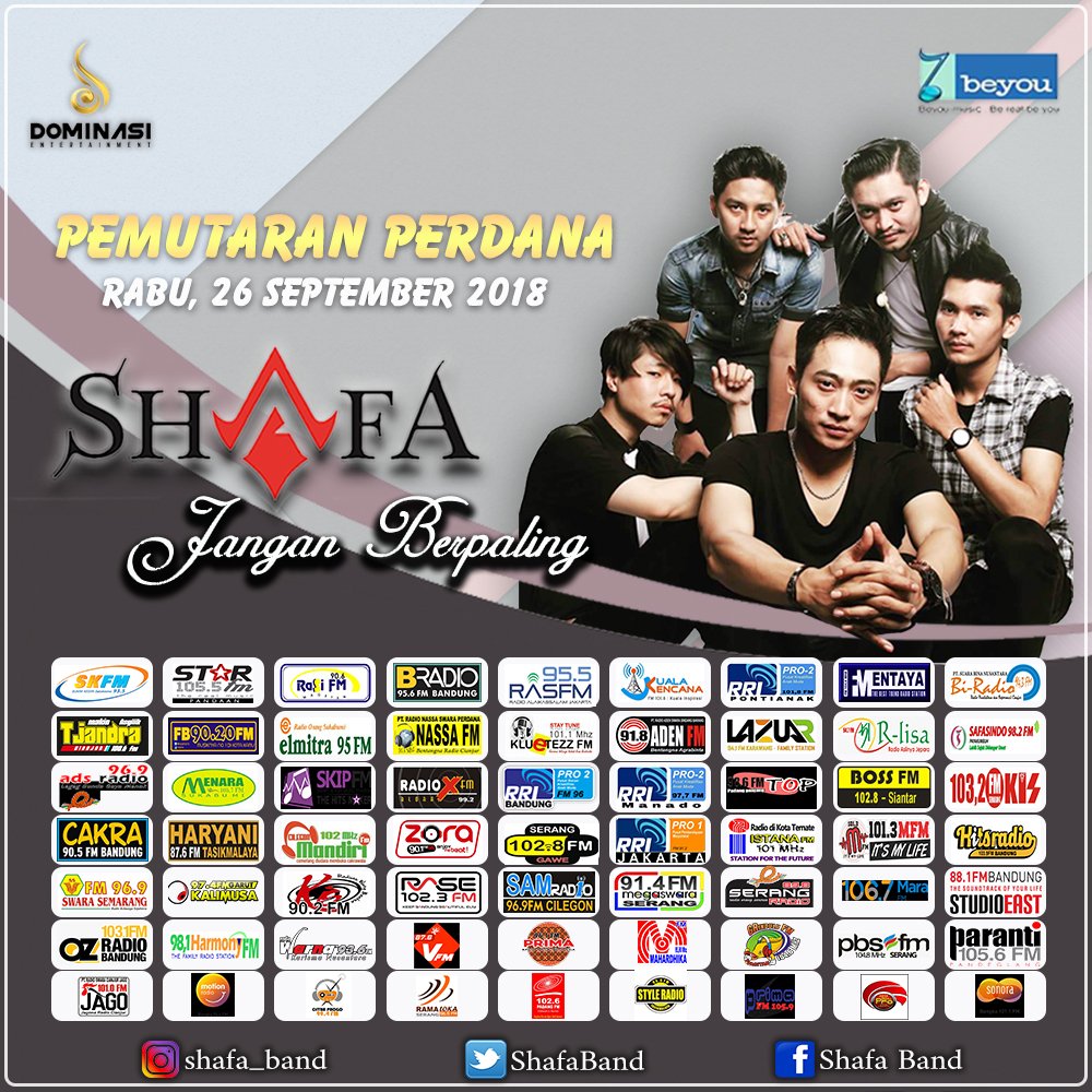 primafmserang's tweet photo. (96.1) Mari kita ramaikan dengan hastag #ShafaBand #JanganBerpaling disetiap postingan Instagram maupun Twitter! dan mention ke :
Instagram @shafa_band @dominasi_ent
Twitter @ShafaBand @Dominasi_Ent https://t.co/WGsUOyZ6vB