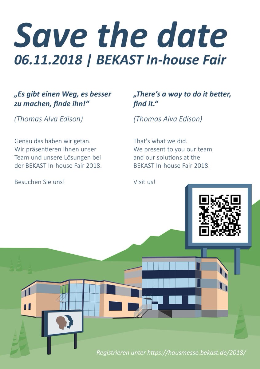 BekastG's tweet photo. #BEKASTInHouseFair
Hiermit laden wir herzlich zu unserer diesjährigen In-House-Messe ein. 
Wir präsentieren unser Team und unsere Lösungen im Bereich Digitalisierung und Internet of Things. Neben interessanten Vorträgen gibt es ausreichend Zeit zum Networking. https://t.co/VMyQzMxfSV