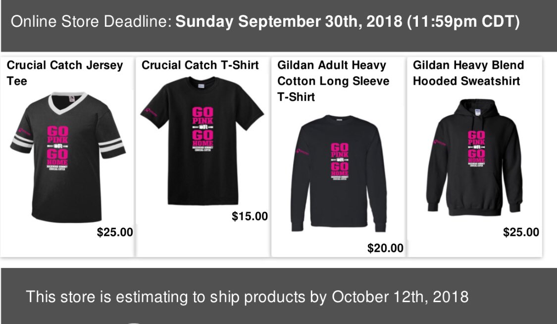The Google Form for reserving shirts is no longer accepting responses.

We’ll be selling short ($15) &amp; long ($20) sleeve t-shirts tomorrow at Summit during lunch.

You can also order shirts &amp; hoodies on the webstore til 9/30 for a mid-October delivery.

falconcrucialcatch18.itemorder.com